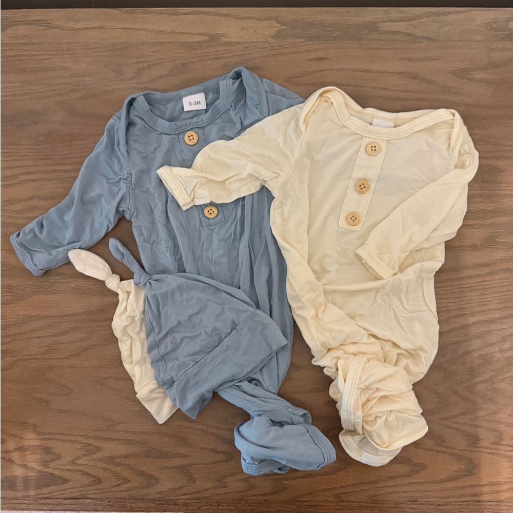 Blue and Cream Baby Gown Set